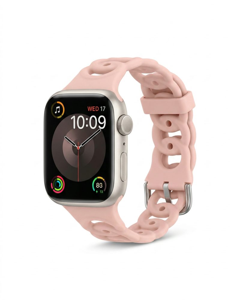 Apple Watch with sandy pink flexi silicone sport band strap