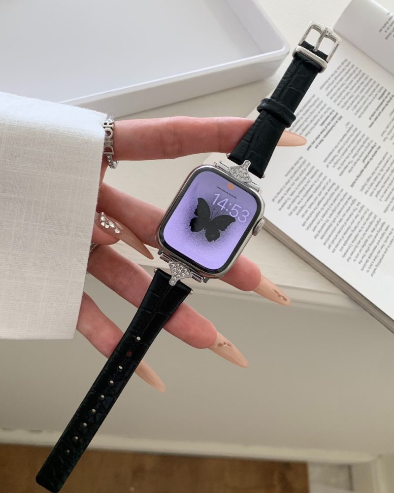 Sophia Leather Strap Black, Crystal Apple Watch Band for Women