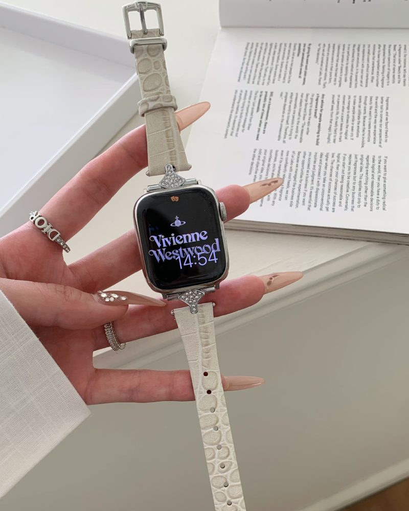 Sophia Leather Strap Cappuccino, Apple Watch Band with Crystal Buckle