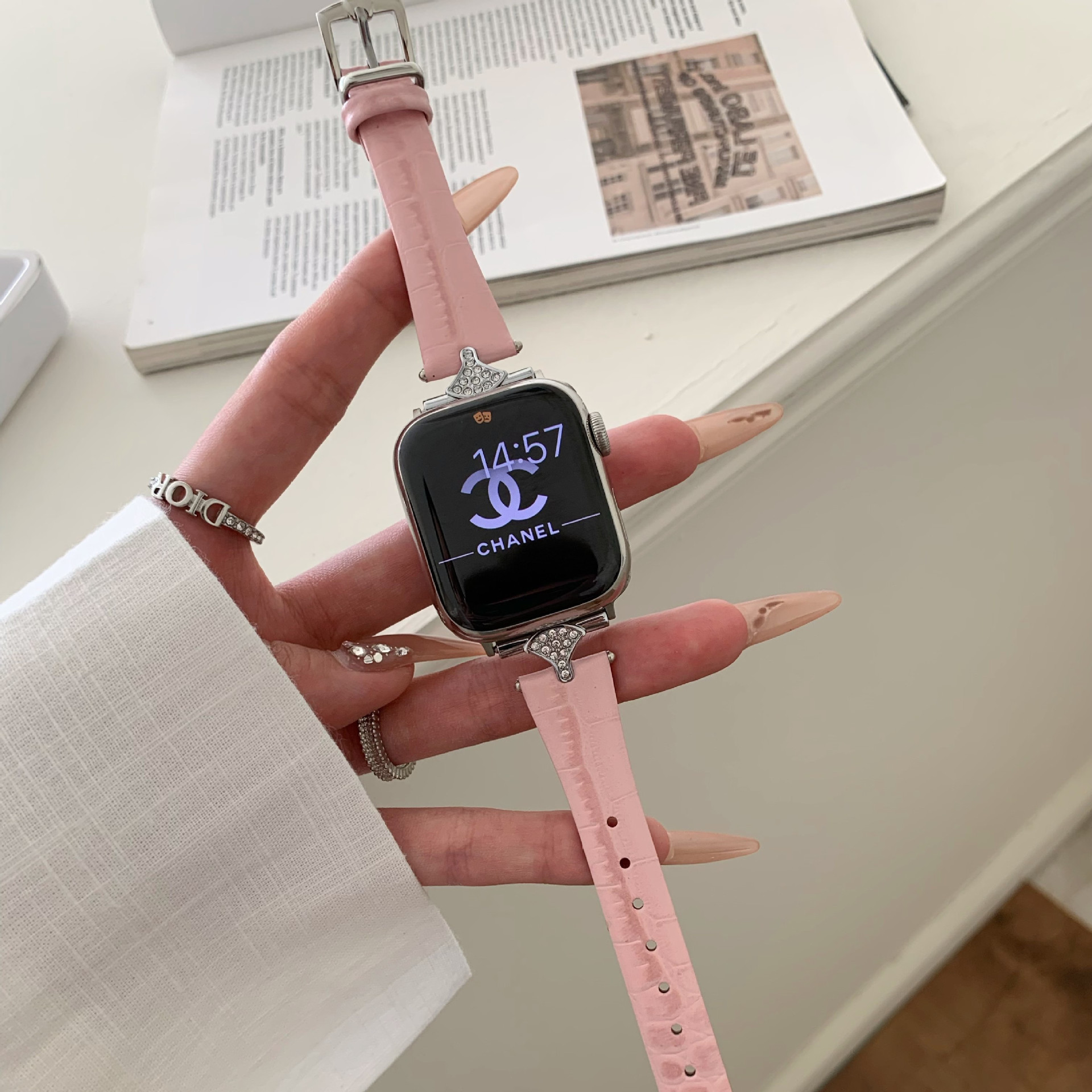 Sophia Leather Strap Cherry Blossom Pink Apple Watch Band