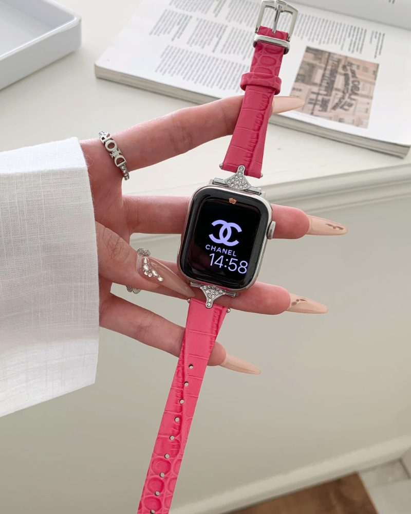 Sophia Leather Strap in Crimson, Slim Apple Watch Band