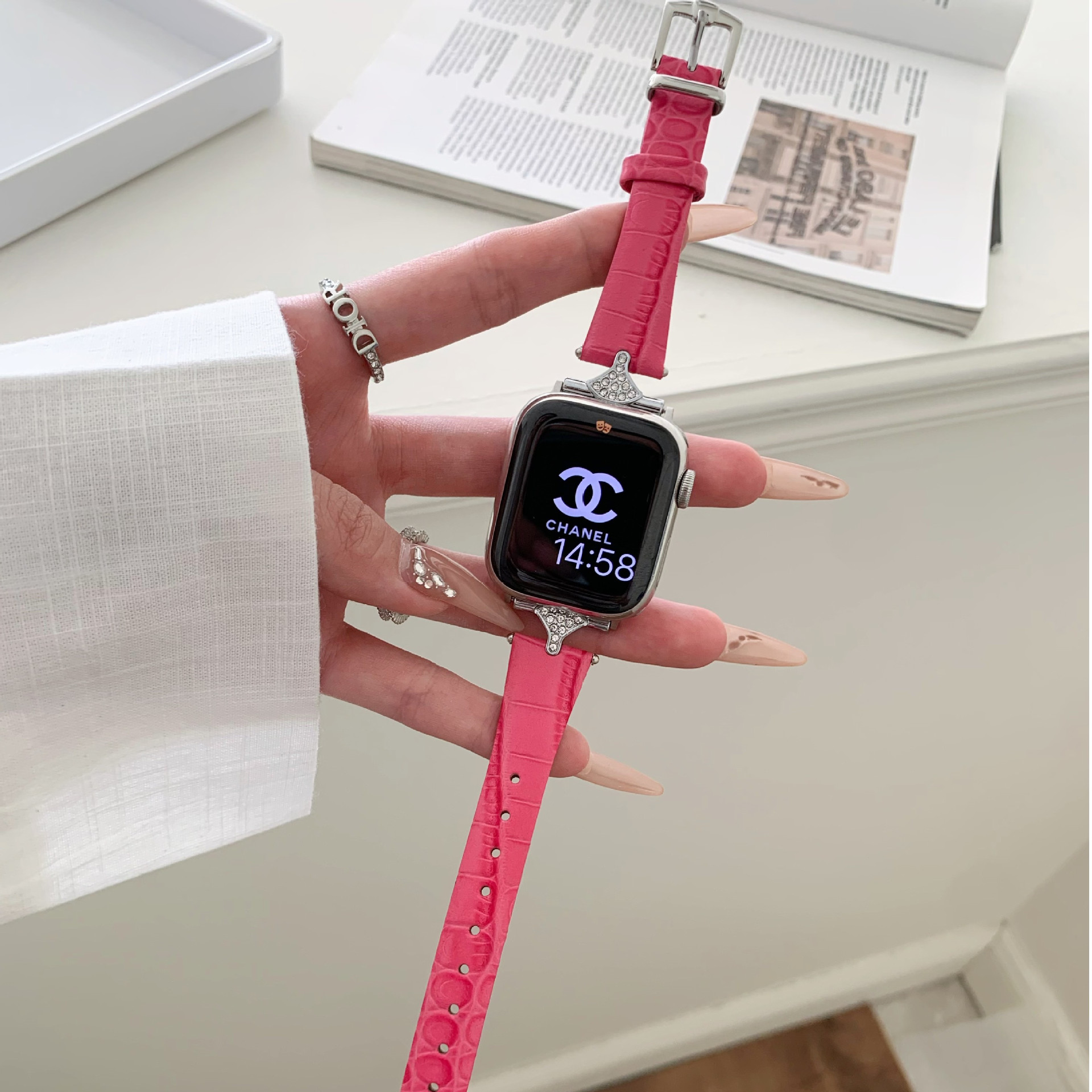 Sophia Leather Strap in Crimson, Slim Apple Watch Band