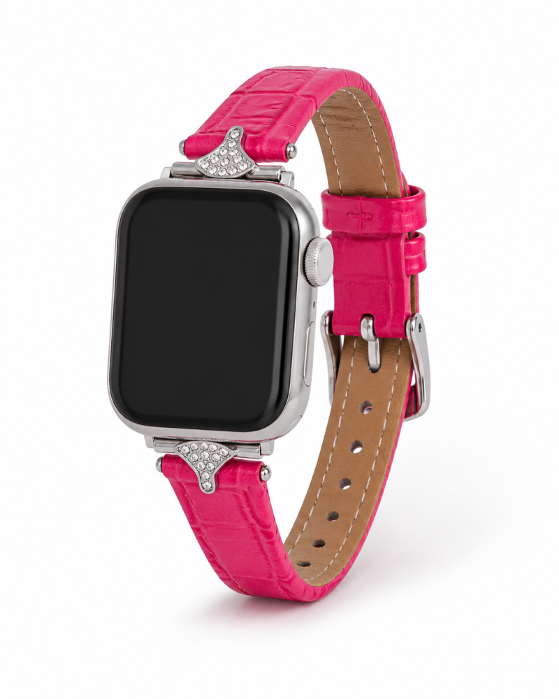 Apple Watch with pink crocodile leather strap and crystal embellishments