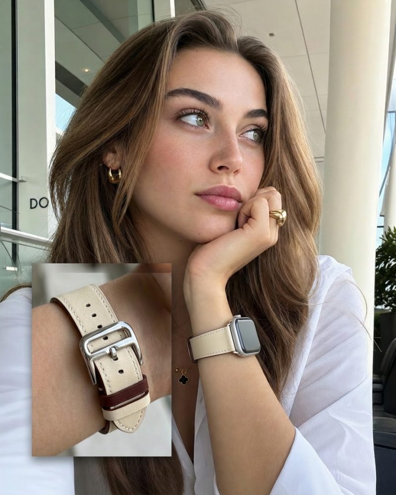 Leather Buckle Classic – Off white worn by a model