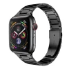 Black stainless steel smartwatch with colorful digital display and metal band