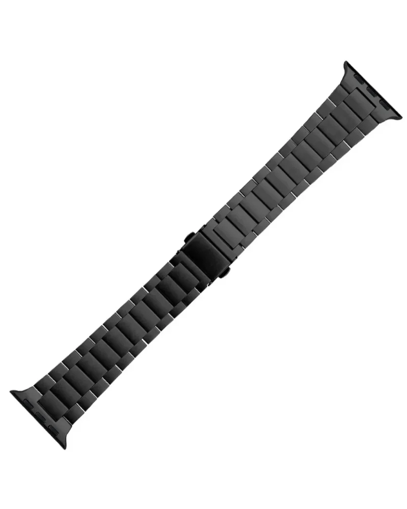 Black stainless steel smartwatch band with link bracelet connector