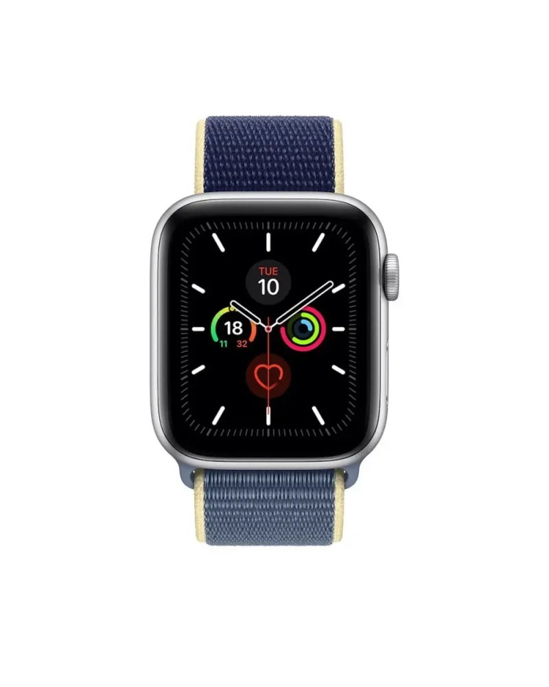 Apple Watch Series 5 silver case with Alaskan blue sport loop band