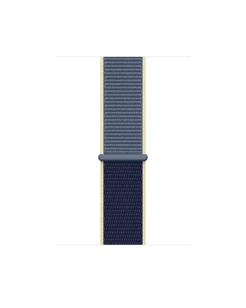 Navy blue and yellow nylon sport loop smartwatch band with slider