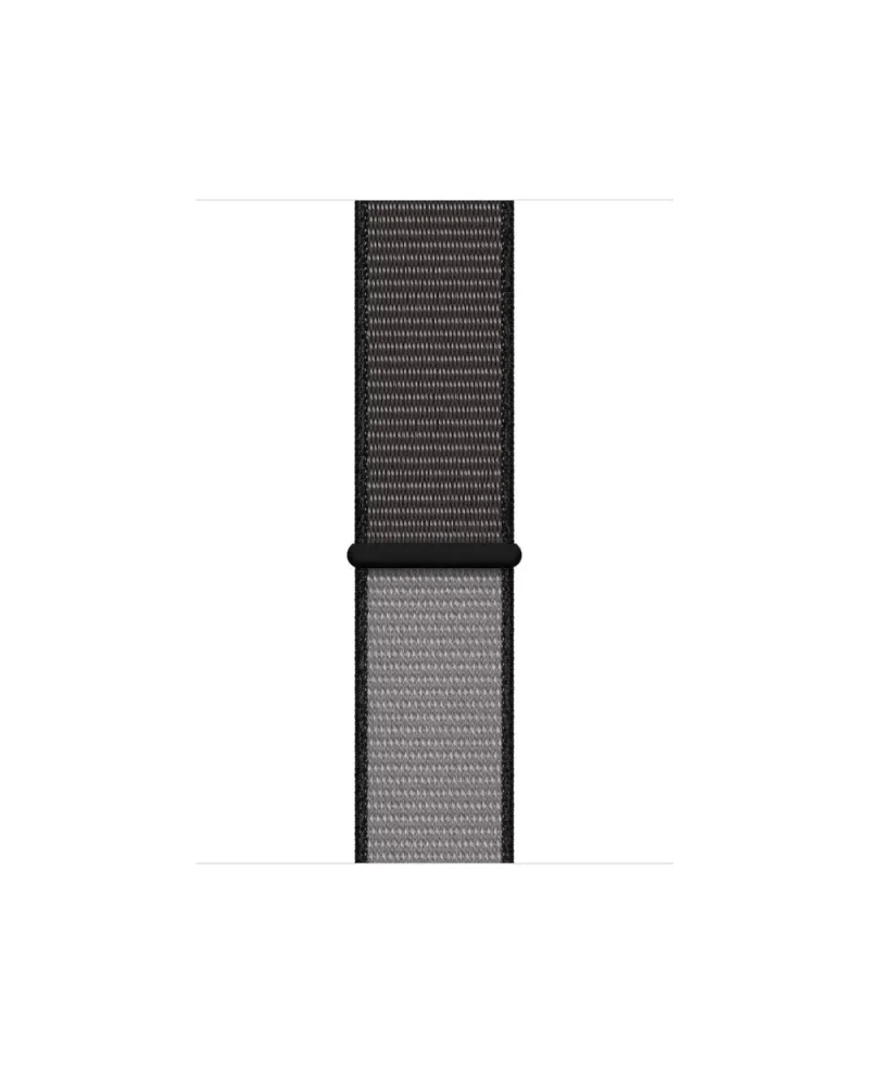 Black and gray woven sport loop watch band with connector