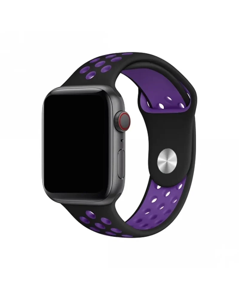 Black and purple sport band for smart watch with ventilation holes