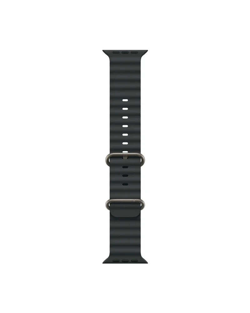 Black silicone smartwatch band with magnetic closure and ventilation holes