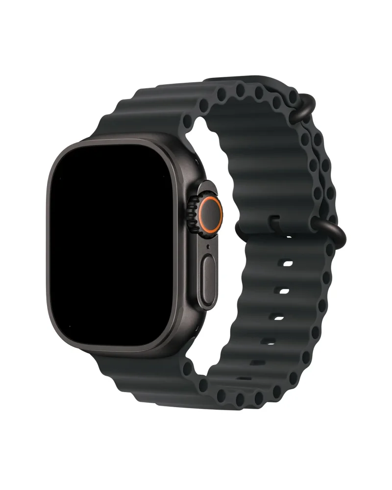 Black ocean silicone band smartwatch with orange digital crown button