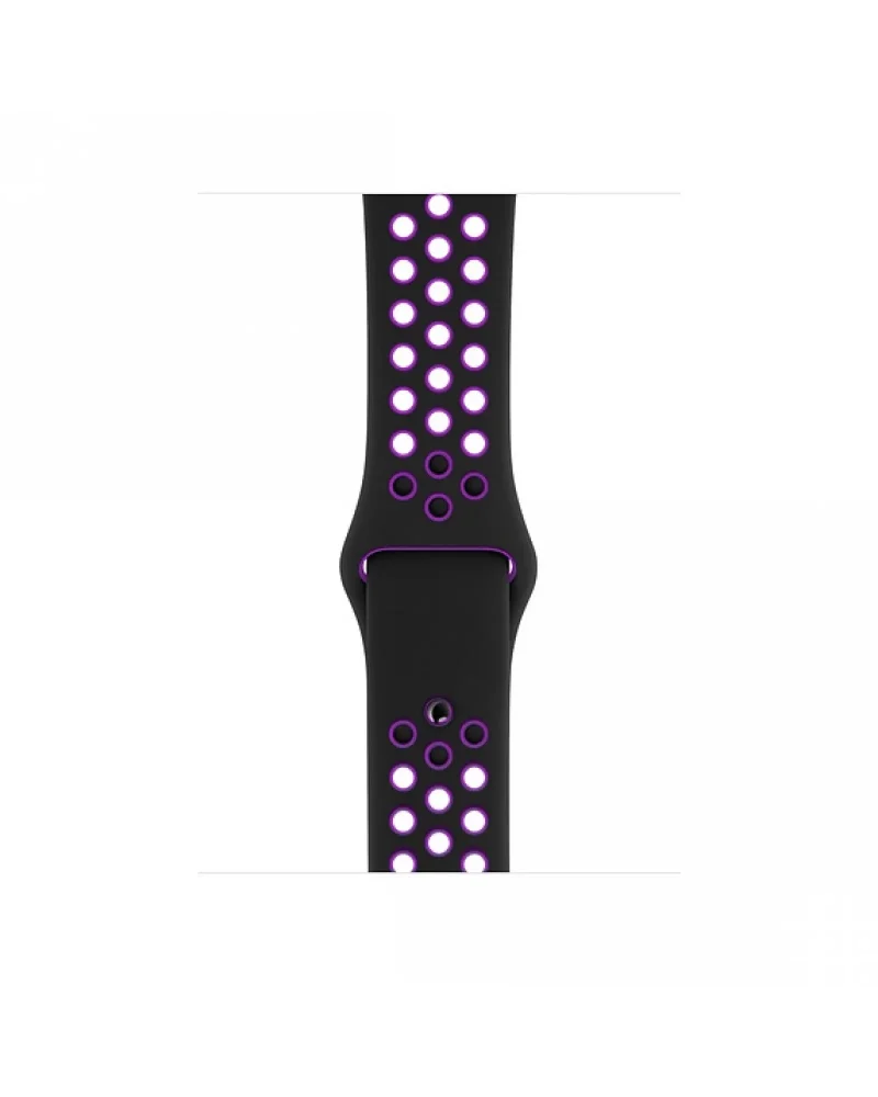 Black sport watch band with purple LED lights and ventilation holes