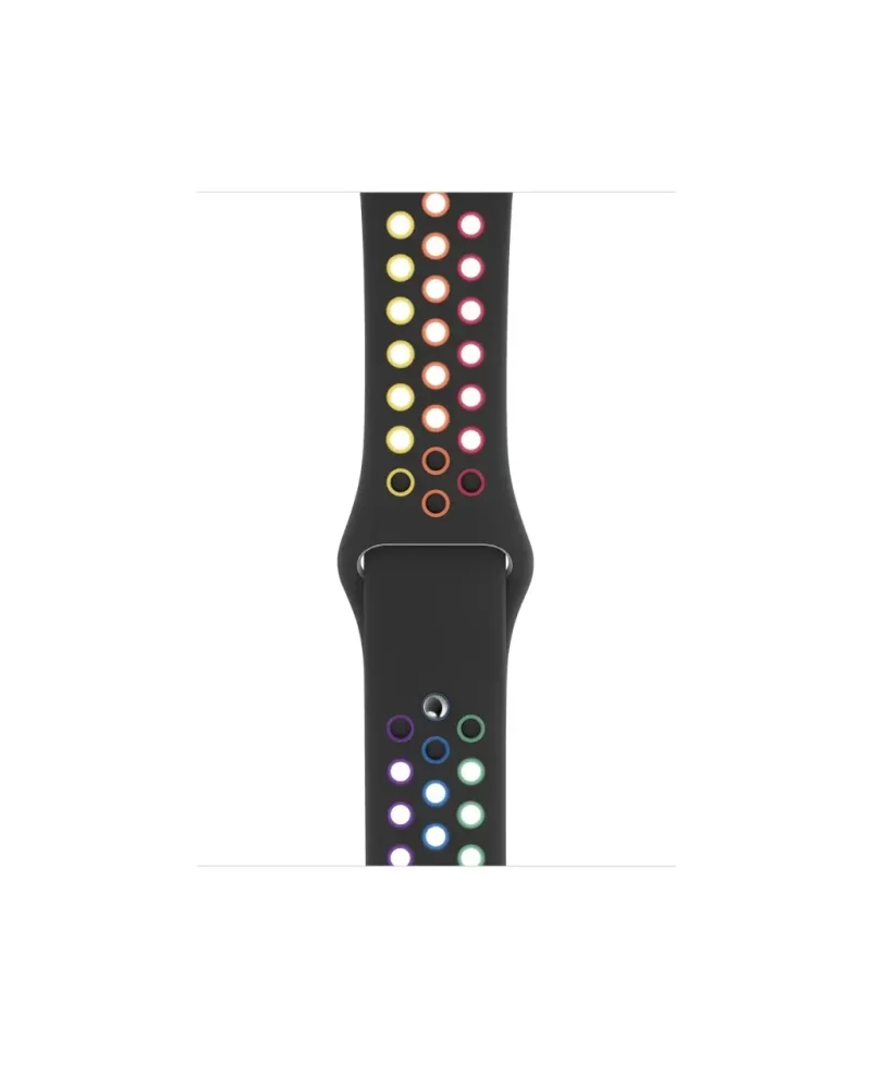 Black sport watch band with colorful LED lights rainbow pride design