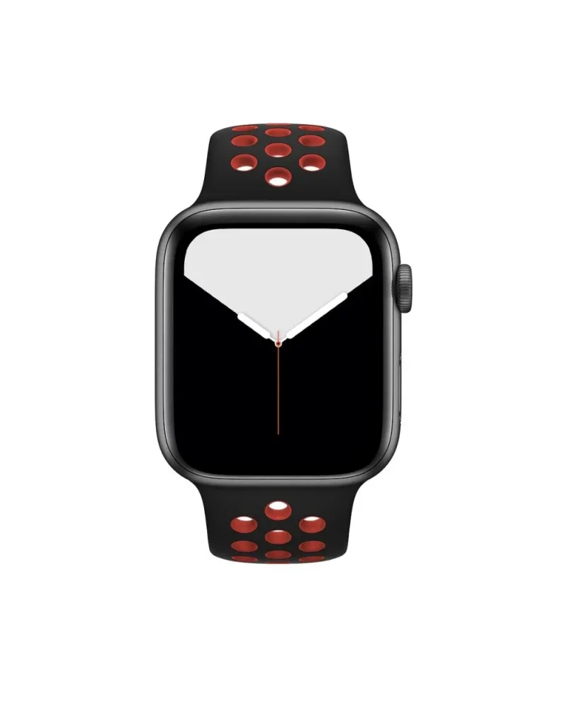 Black and red perforated sport band active smartwatch with digital display