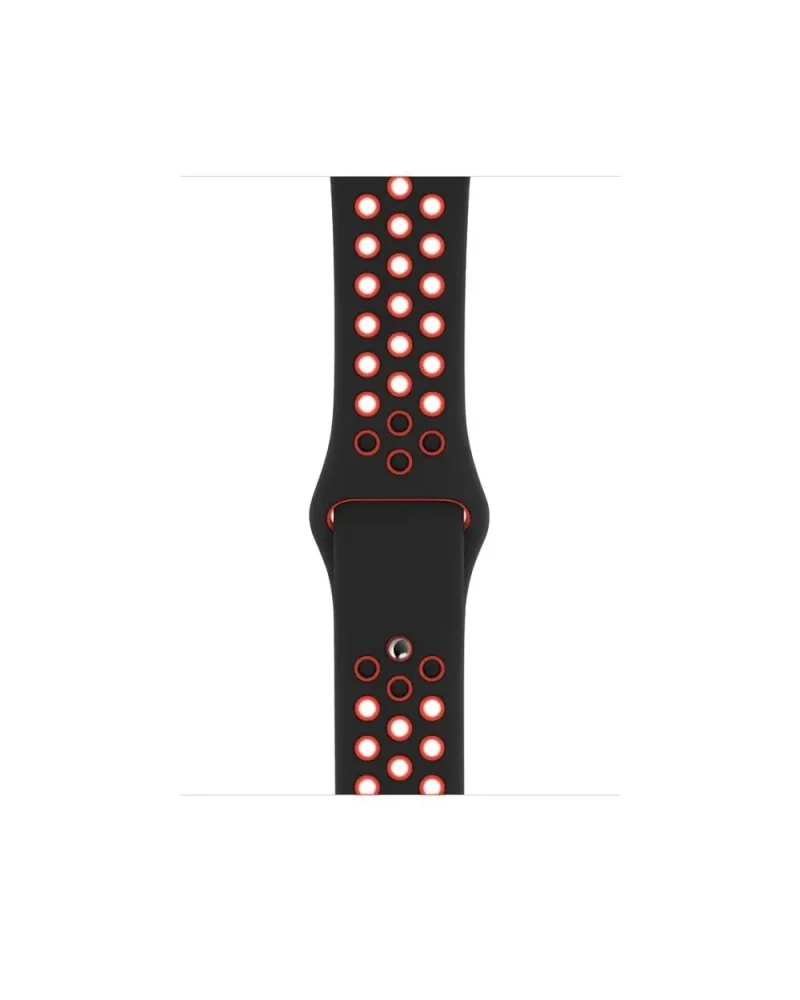 Black sport watch band with red LED lights and ventilation holes