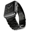 Stainless steel smartwatch with black metal band and analog watch face display