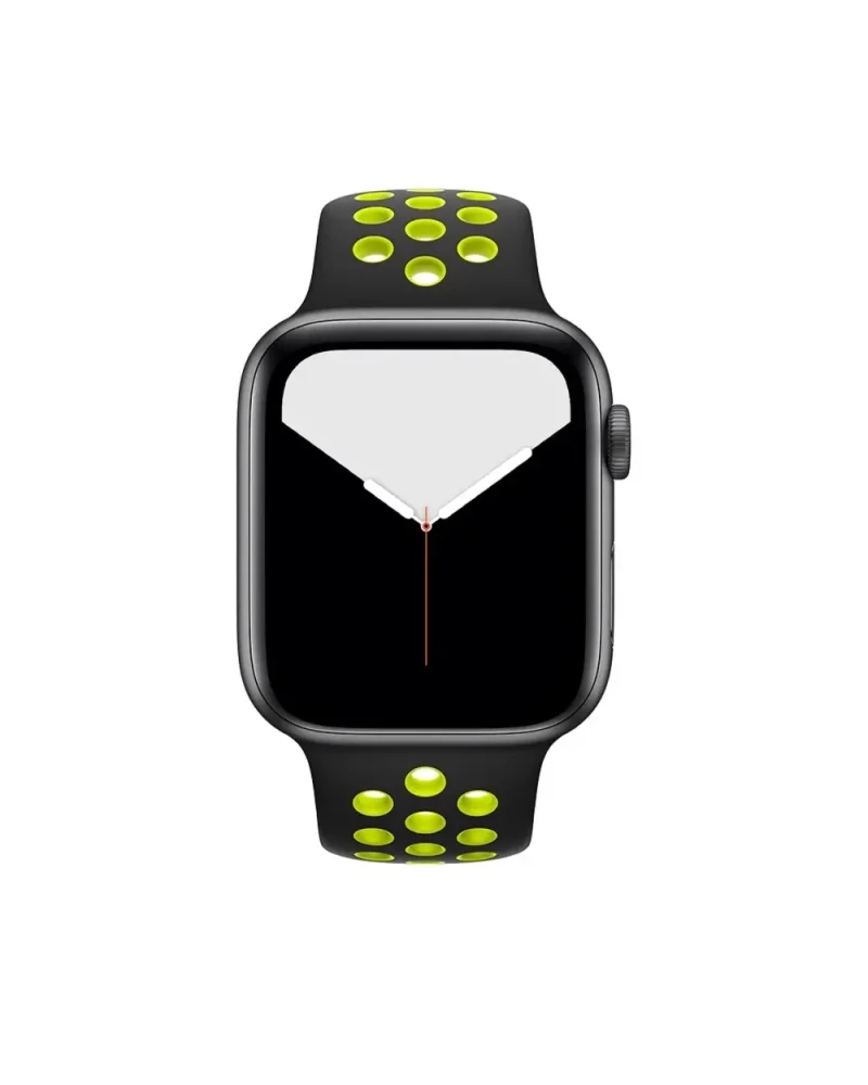 Black sport smartwatch with neon yellow perforated silicone band strap