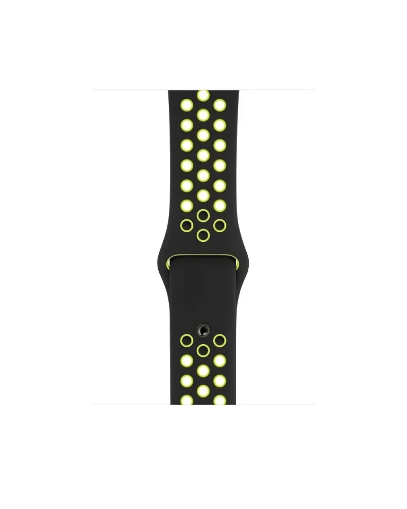Black sport watch band with volt yellow perforated holes and accents