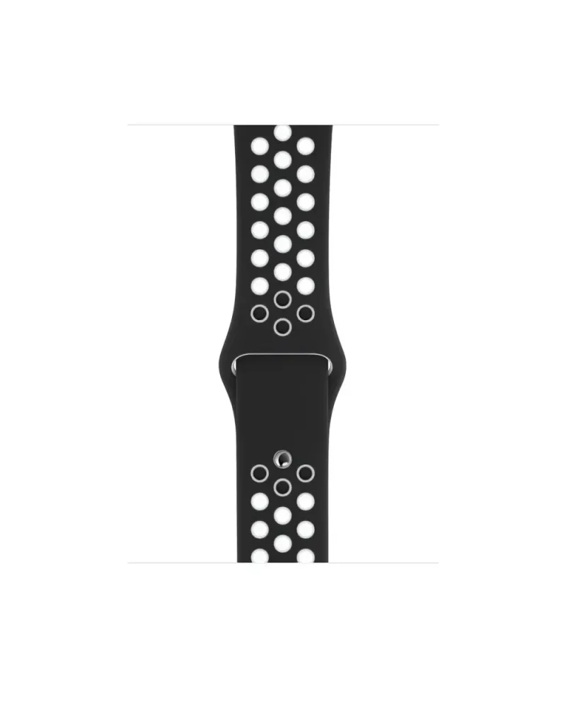 Black and white perforated silicone sport watch band with ventilation holes