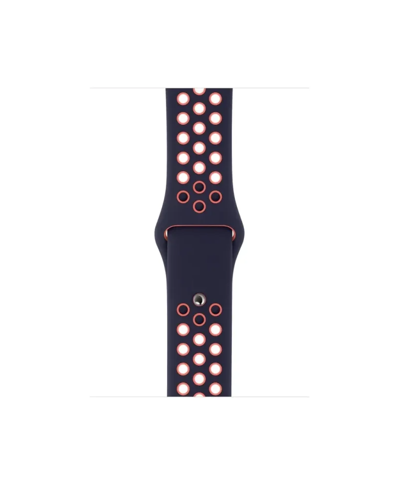Black and coral perforated sport watch band with ventilation holes