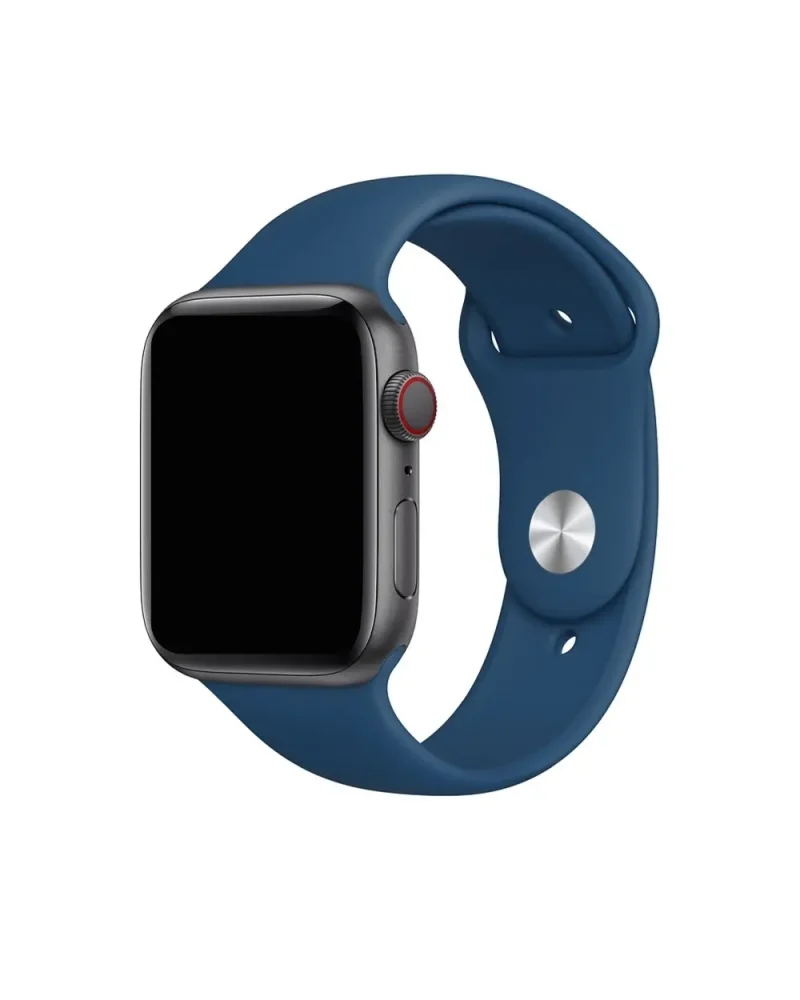 Smartwatch with blue sport band and space gray aluminum case