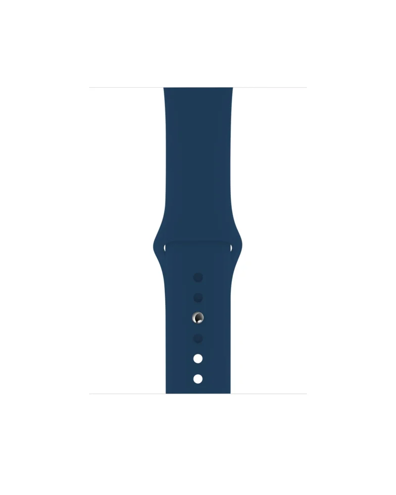 Navy blue silicone sport watch band with button closures and connector