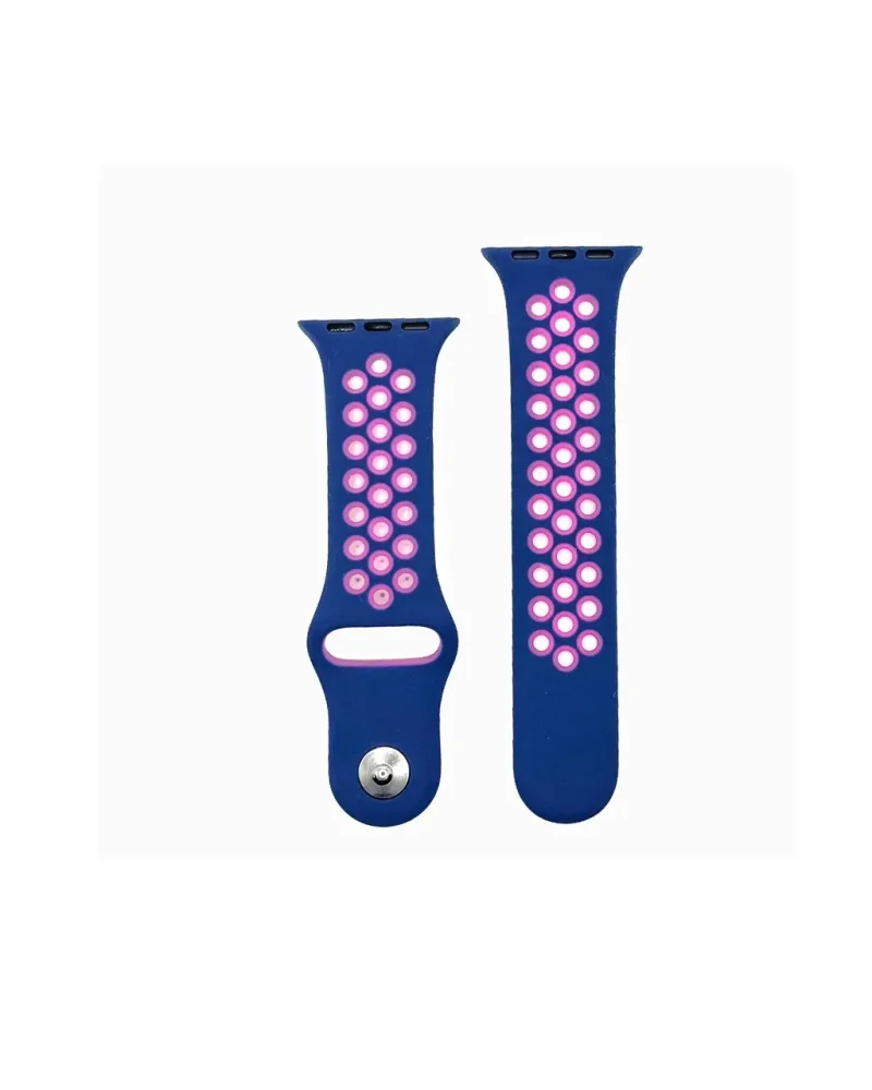 Blue silicone sport band with pink luminous glow LED dots for smartwatch