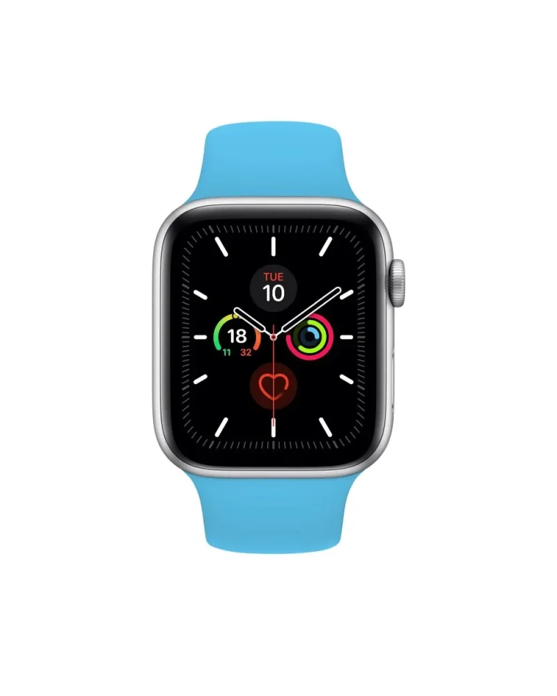 Blue sport band smartwatch with fitness tracking complications and heart rate monitor