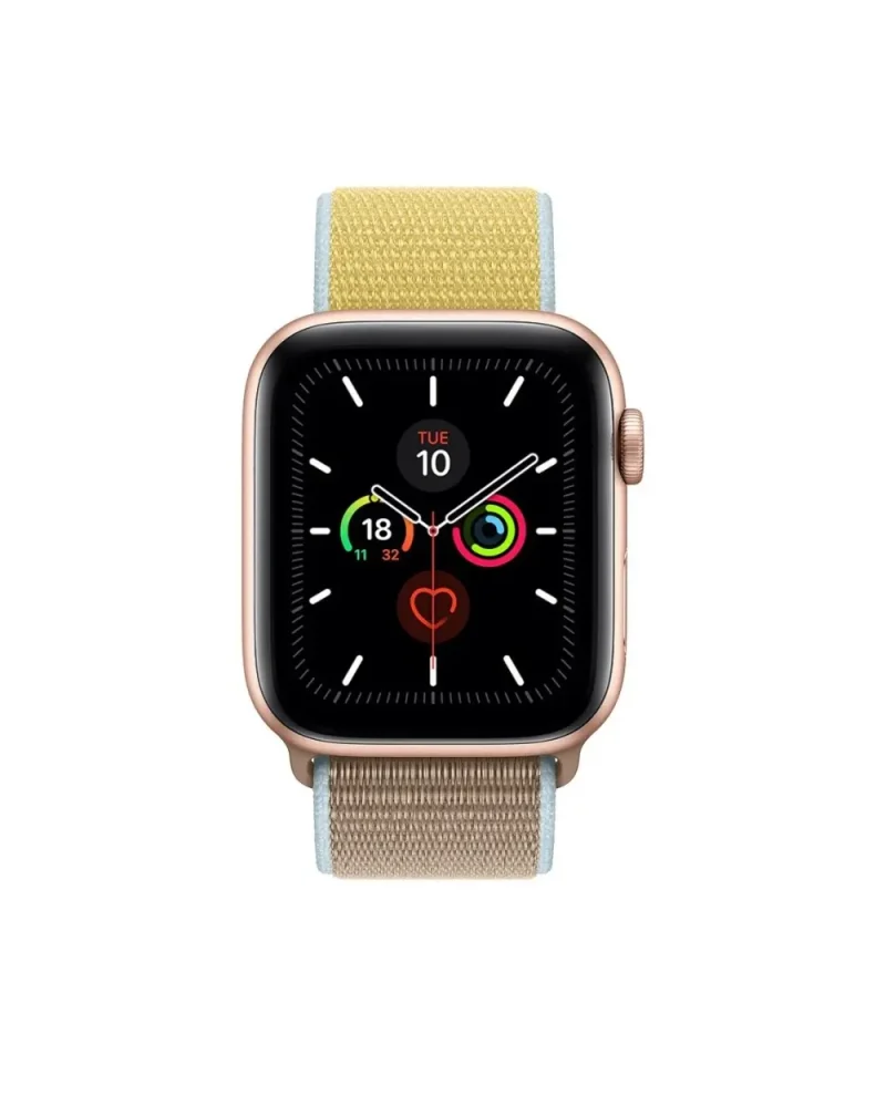 Apple Watch Series 5 rose gold with yellow camel sport loop band