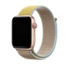 Rose gold smartwatch with camel and yellow fabric sport loop band