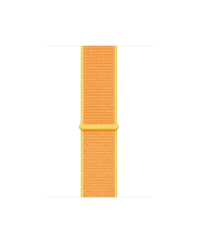 Yellow sport loop watch band with textured woven fabric material and yellow connector