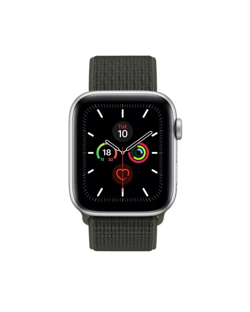 Apple Watch with cargo khaki sport loop band and activity rings display