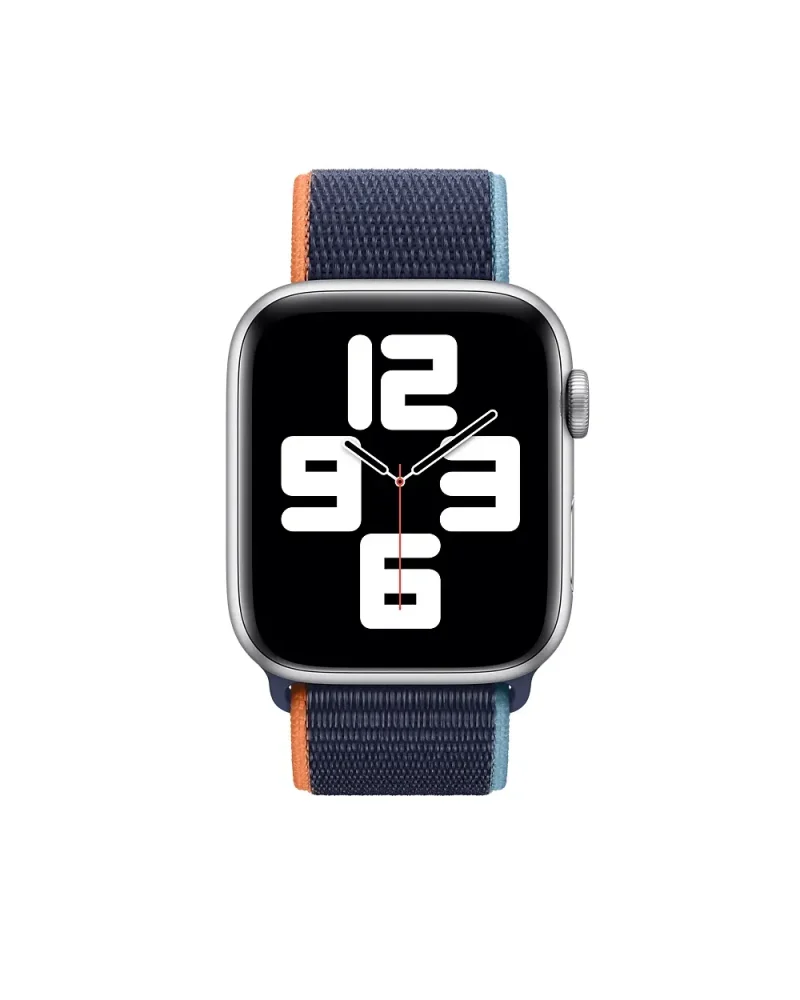 Apple Watch sport loop band deep navy with orange and blue colorblock design
