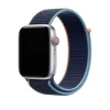 Apple Watch silver case with deep navy and light blue sport loop band