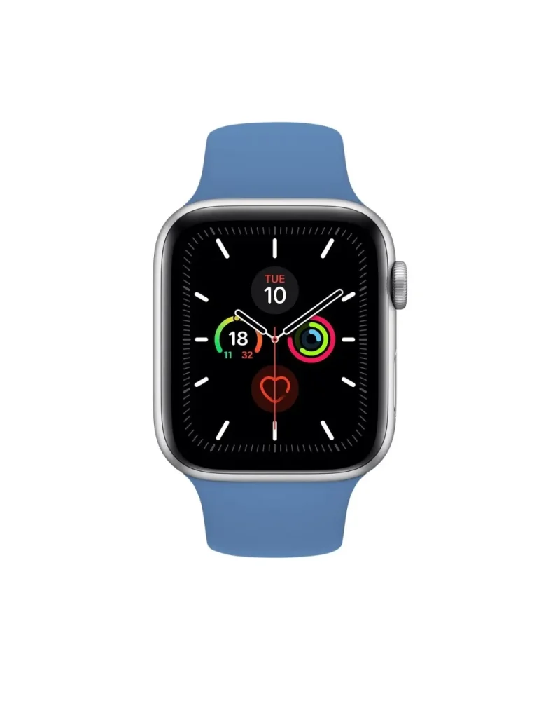 Smartwatch with denim blue sport band and digital health display screen