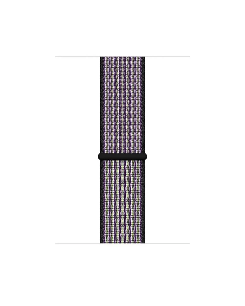 Purple woven sport loop watch band with black connector closure