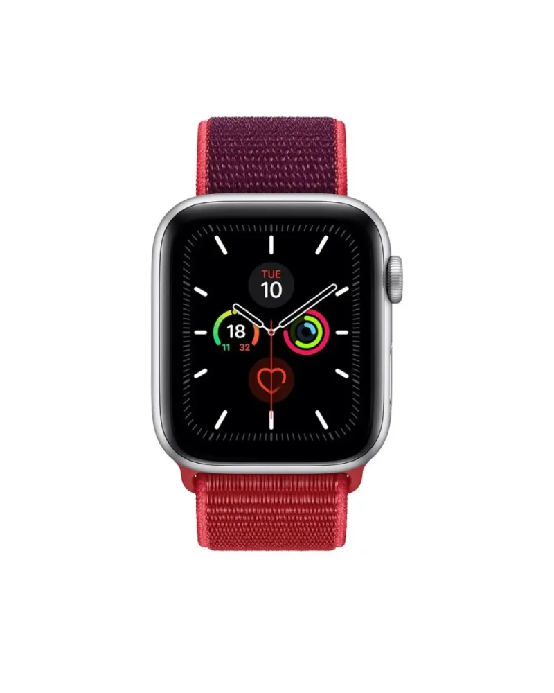 Apple Watch Series 5 silver case red sport loop band smartwatch