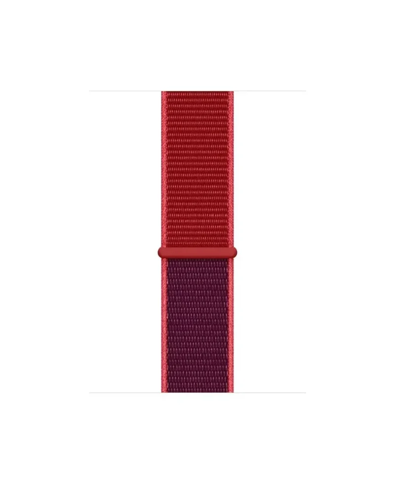 Red sport loop watch band with woven nylon material and connector