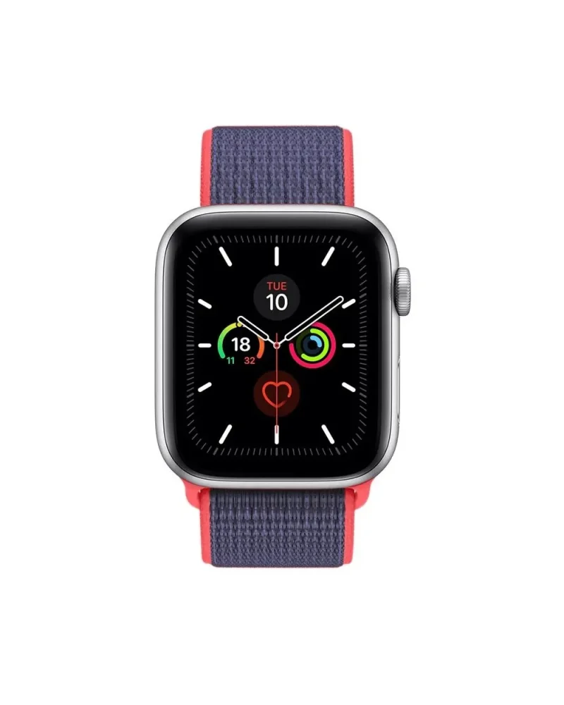 Apple Watch with electric pink sport loop band and activity rings display