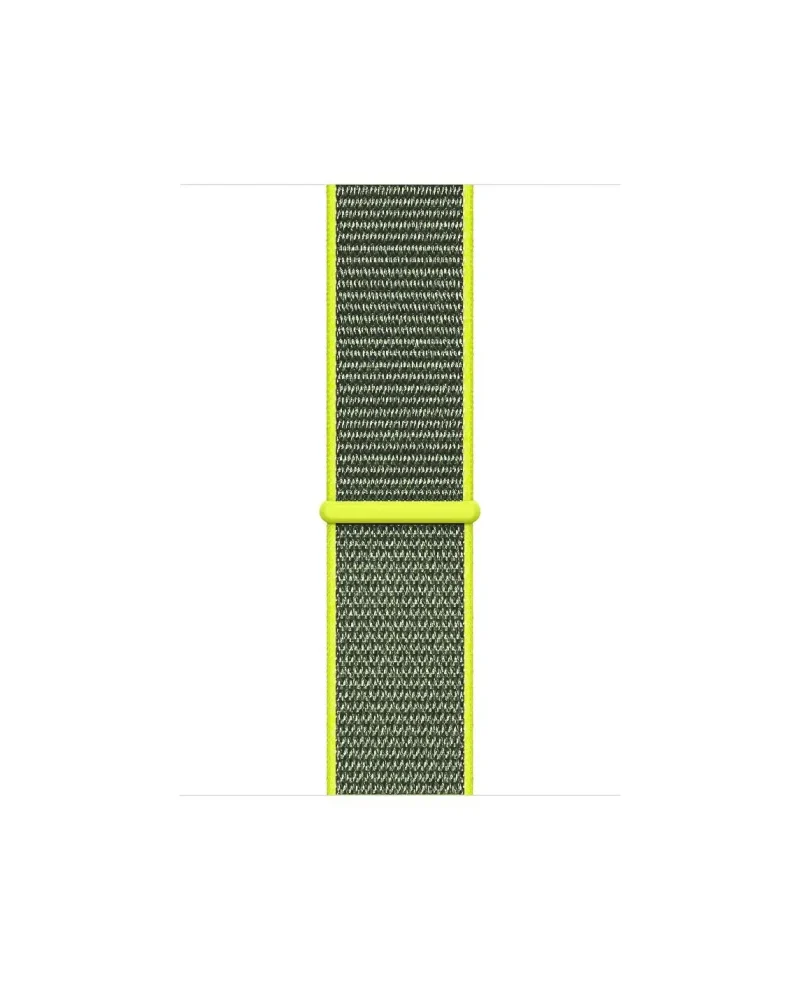 Neon yellow woven sport loop watch band with gray textured fabric