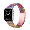 Rainbow crystal smartwatch band with colorful geometric pattern and pink clasp
