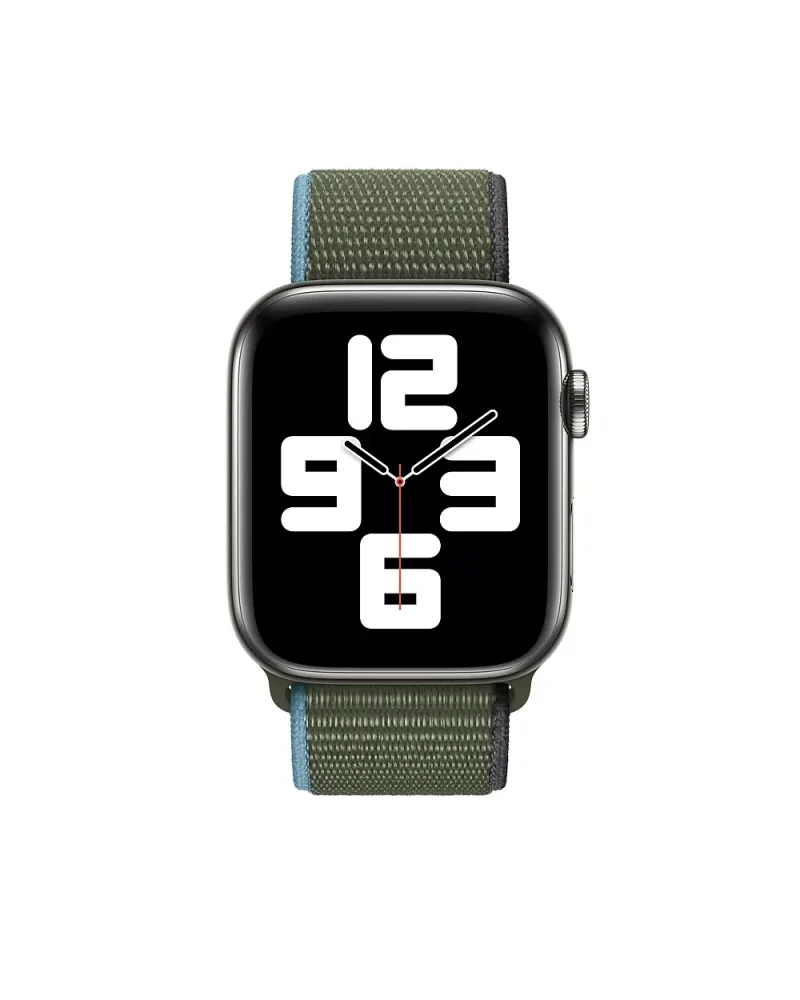Smartwatch with Inverness Green sport loop fabric band displaying time