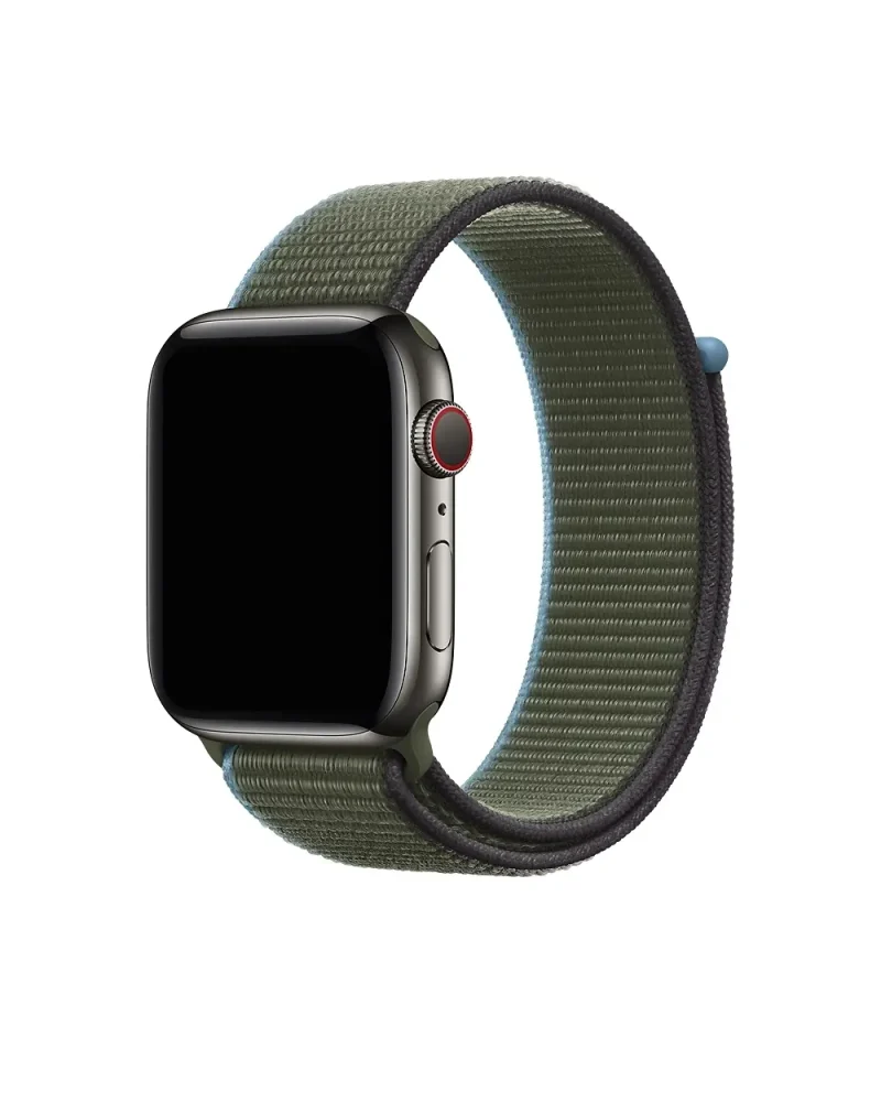 Black smartwatch with Inverness green woven sport loop band