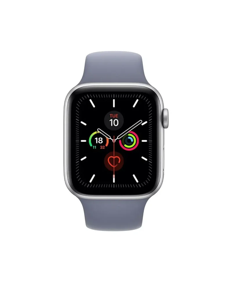 Apple Watch with lavender gray sport band, fitness tracking display shown