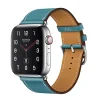 Hermès Apple Watch with teal leather band and silver stainless steel case
