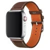 Apple Watch leather band, brown and orange two-tone design with buckle