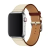 Cream leather Apple Watch band with burgundy accent and silver buckle