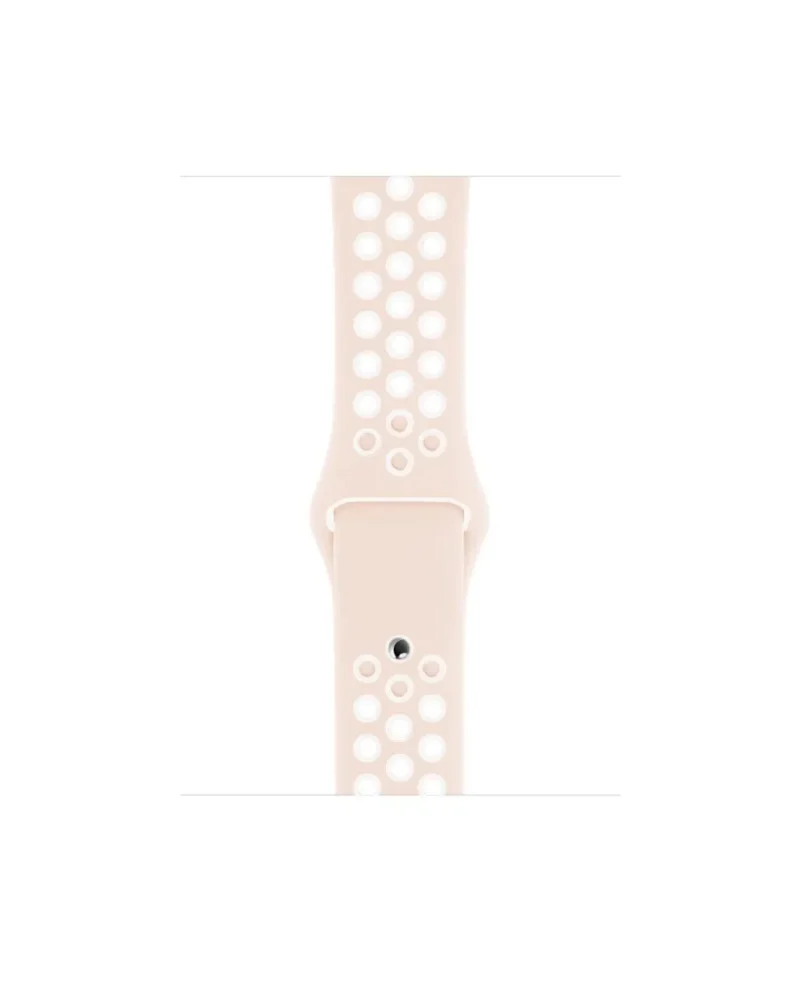 Light pink and white perforated silicone sport watch band with buckle closure