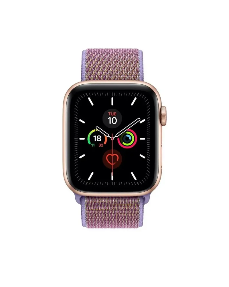 Rose gold smartwatch with purple lilac woven sport loop band